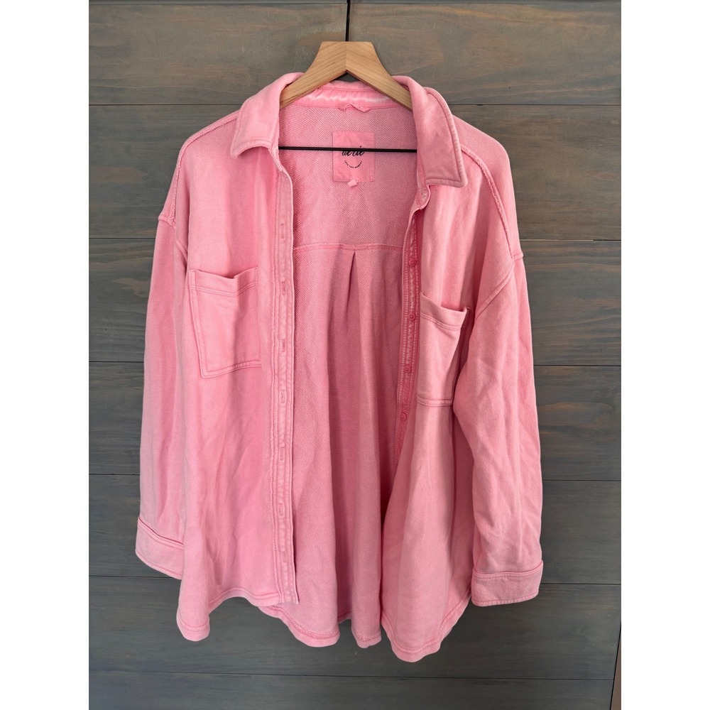 Aerie LumberJane Fleece Shirt Shacket Oversized Pink Button Down Jacket Medium‎